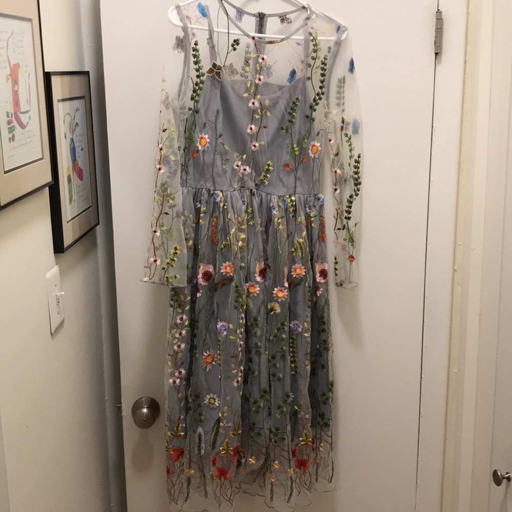 Embroidered long sleeve sheath dress